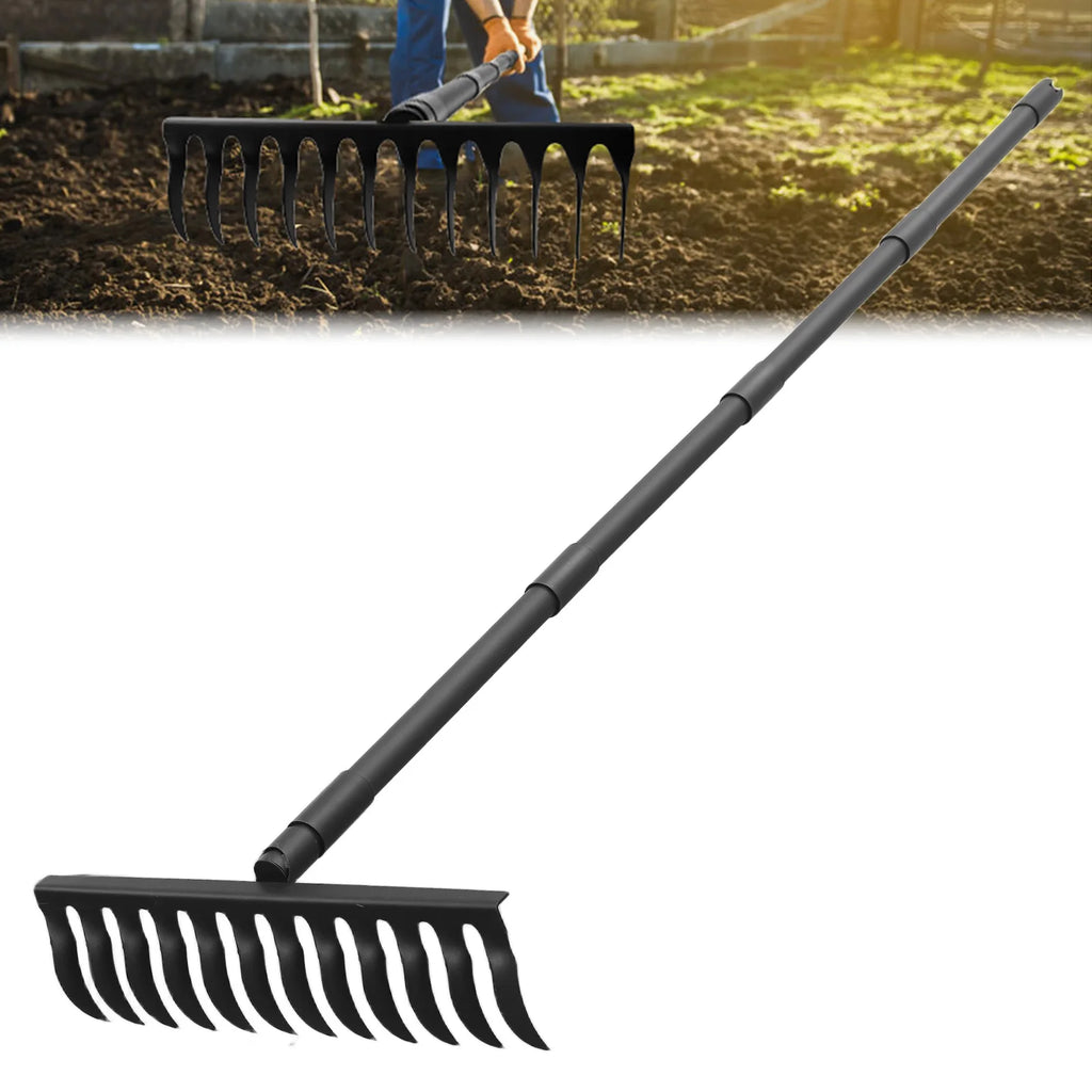 Garden Thatch Rake with 60 Inch Adjustable Long Handle,17 Inch Wide Heavy Duty Metal Bow Rakes for Gardening, Lawn Leveling