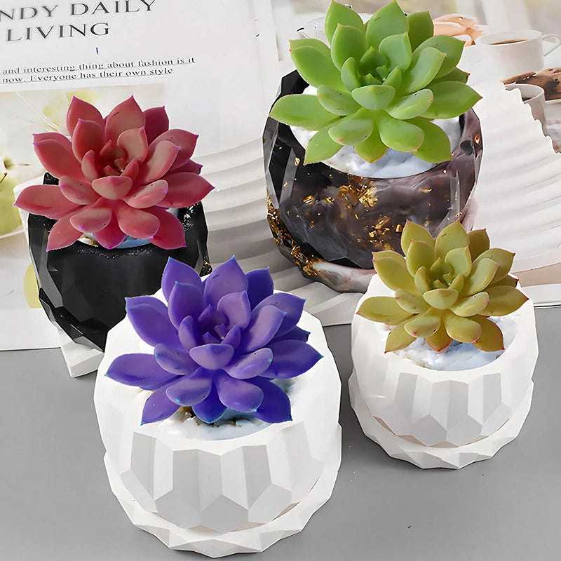 1set Diamond Shaped Silicone Planter Mold DIY Flower Pots and Saucers Cement Clay Mold Storage Box Resin Mold Plaster Craft