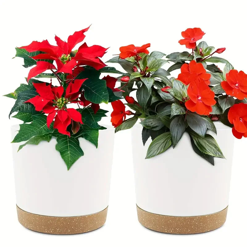 Plant Pot, 2 Pack Planters for Indoor Plants with Drainage Holes & Saucer, Outdoor Flower Pots Home Garden Modern Decor