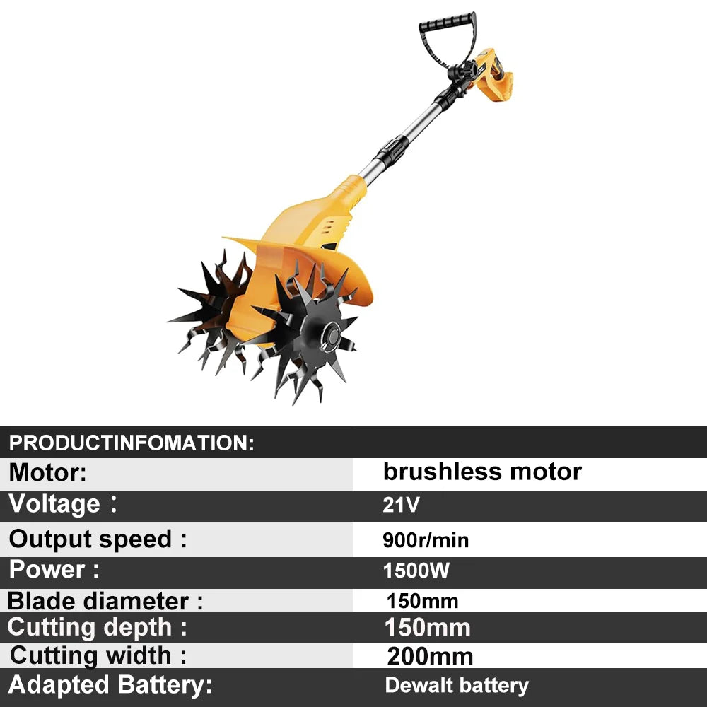 WirelessTiller Electric Cultivator Garden Rotavator Soil Plough Weeder Machine for  Patch Garden Tool Compatible With Dewalt