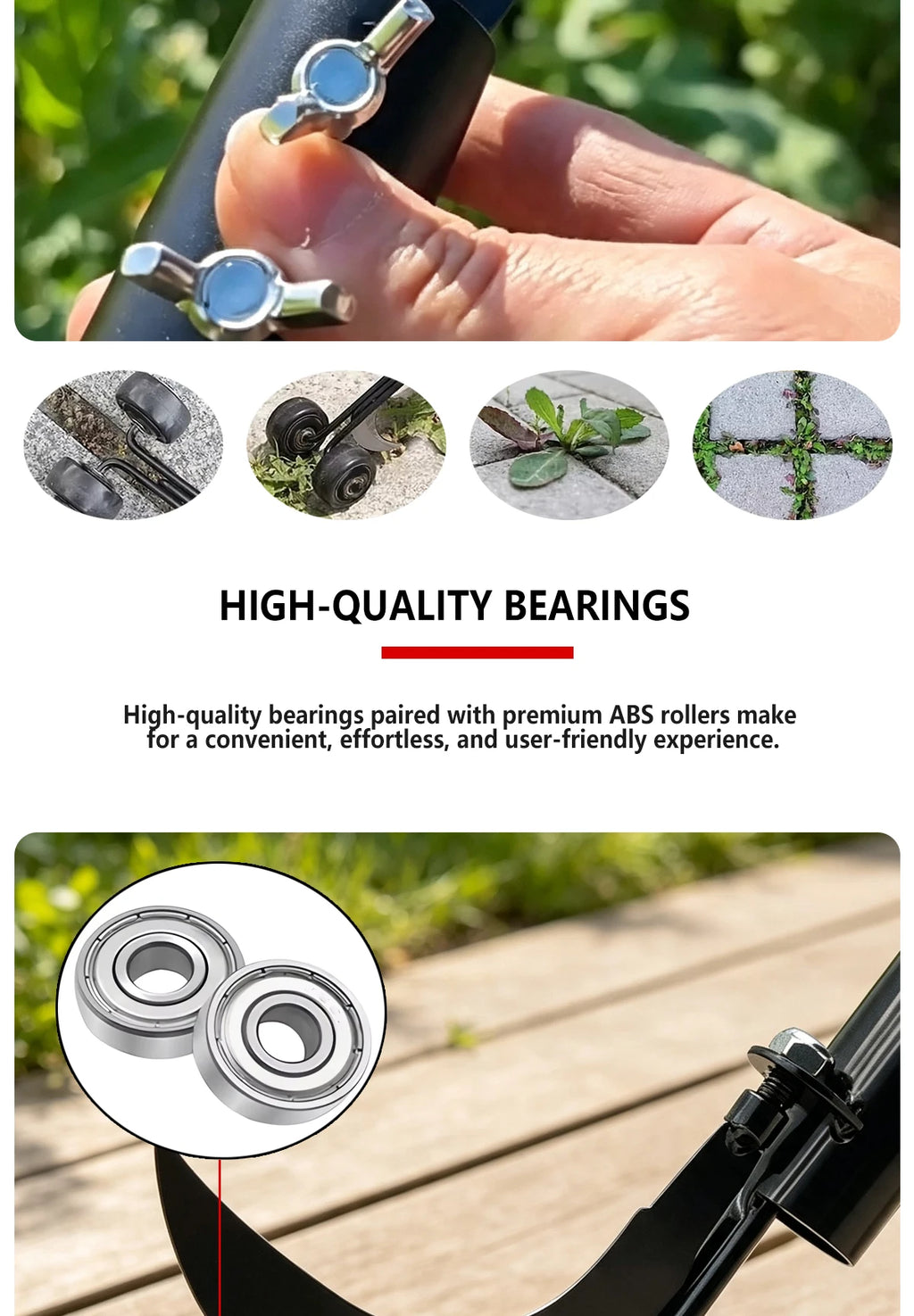Weed Remover Set with Roller Manual Weed Remover No Need to Bend Over for Garden/ Sidewalk/ Driveway Cracks Elderly