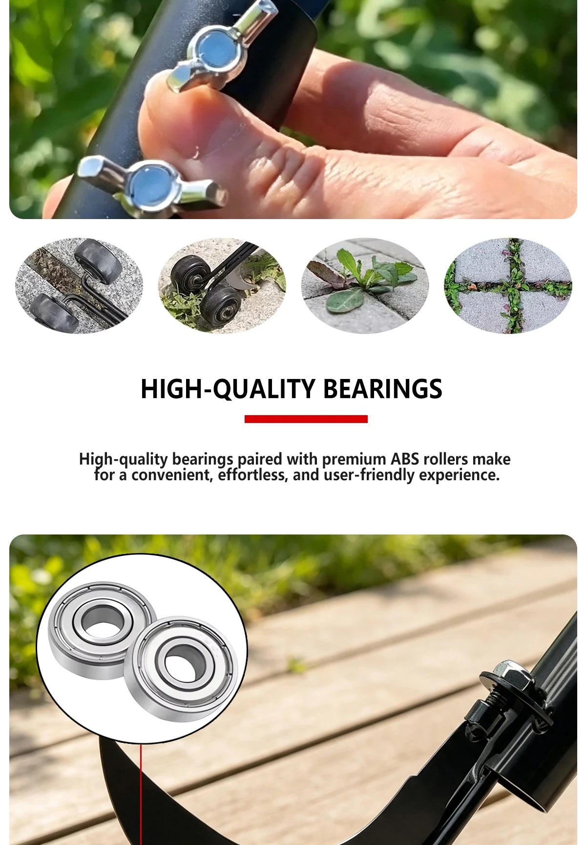 Weed Remover Set with Roller Manual Weed Remover No Need to Bend Over for Garden/ Sidewalk/ Driveway Cracks Elderly