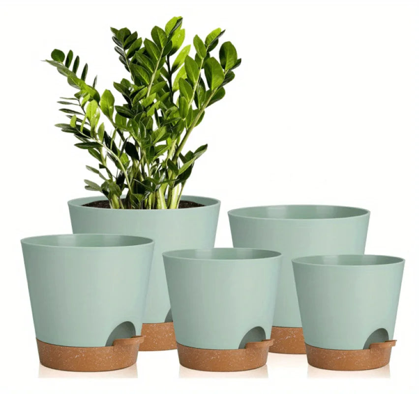 5pcs Plant Pots Self Watering Planters For Indoor Plants With Drainage Hole, Nursery Planting Pot Plastic 7/6.5/6/5.5/5 Inches
