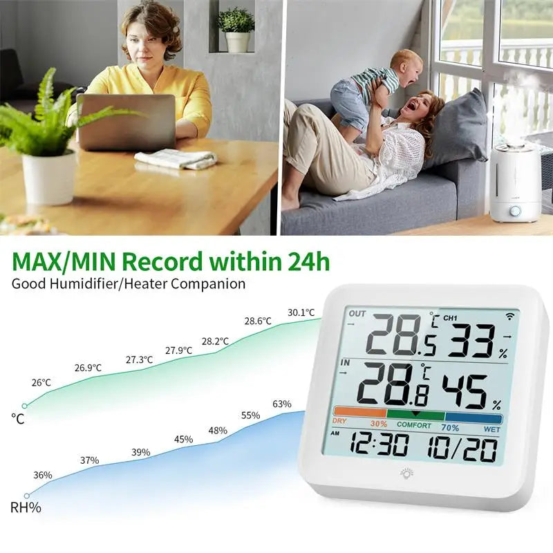 Wireless Indoor Outdoor Thermometer Hygrometer Digital Temperature Humidity Monitor With Remote Sensor Home Weather Station