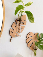 1/2 Pcs Leaf Shape Wall Planters Wooden Wall Hanging Plant Pots with Test Tube Vase Indoor Propagation Station Home Garden Decor