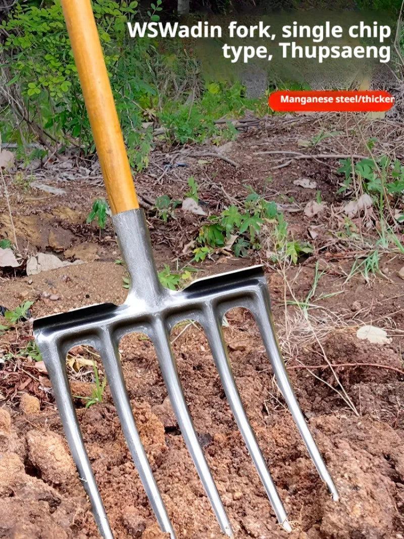 Agricultural Loose Soil Fork Fourtooth Manganese steel farming tools loosening and clearing Manual Garden Soil Turning Artifact