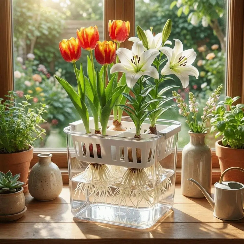 4 Grids Hydroponics Nursery Pots Planter Containers Clear Tulip Bulb Planter Plastic Square Planting Basket Indoor Gardening