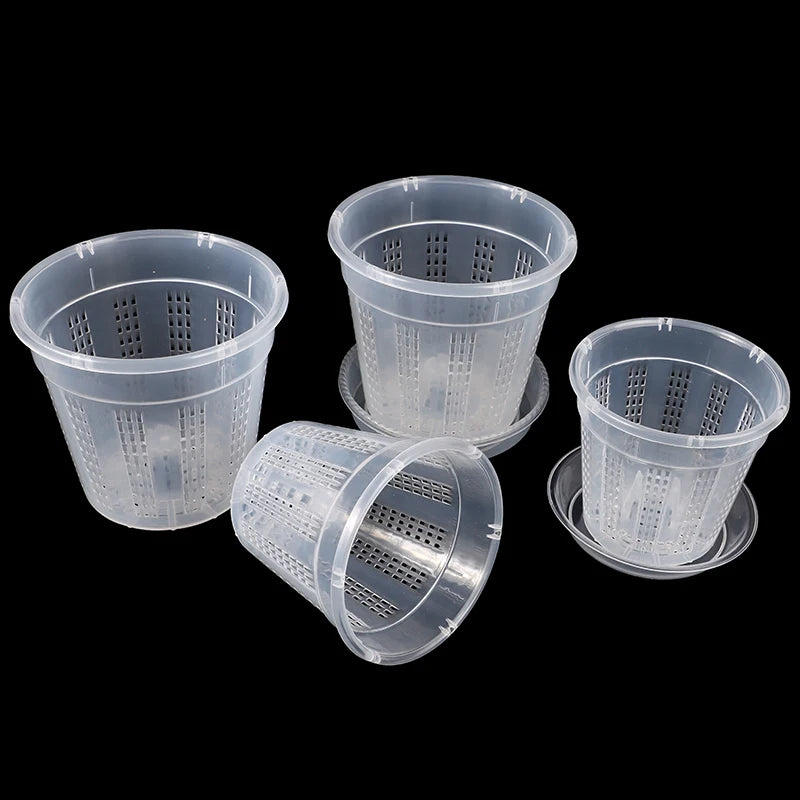 1Pc Household Garden Planter Drainage Pots With Holes Transparent Orchid Baskets Plastic Breathable Flower Pots Accessories