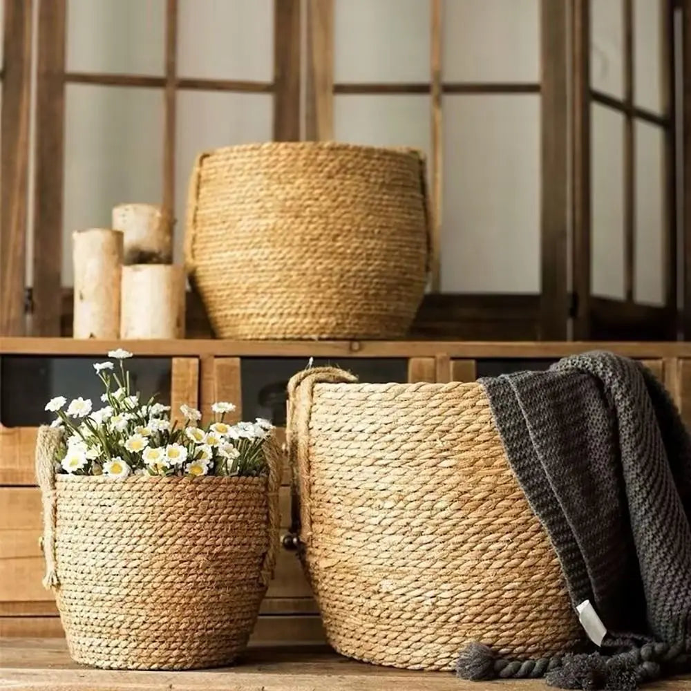 1Pcs Mini/S/M/L Grass Woven Flowerpot For Garden Terraces Small Plant Flower Basket Seedling Containers Planter Basket