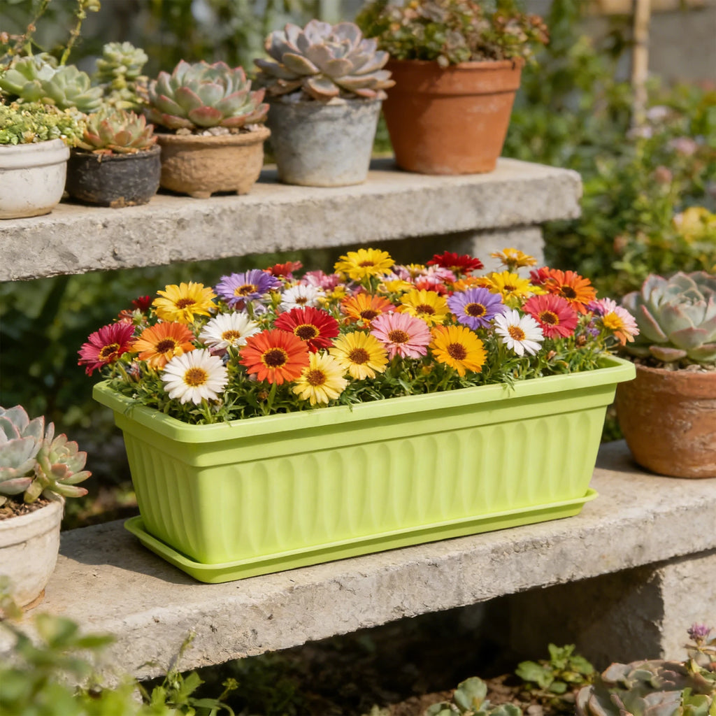 Rectangular Plastic Flower Pot Garden Planter Vegetable Planting Container for Home Patio Balcony Decoration