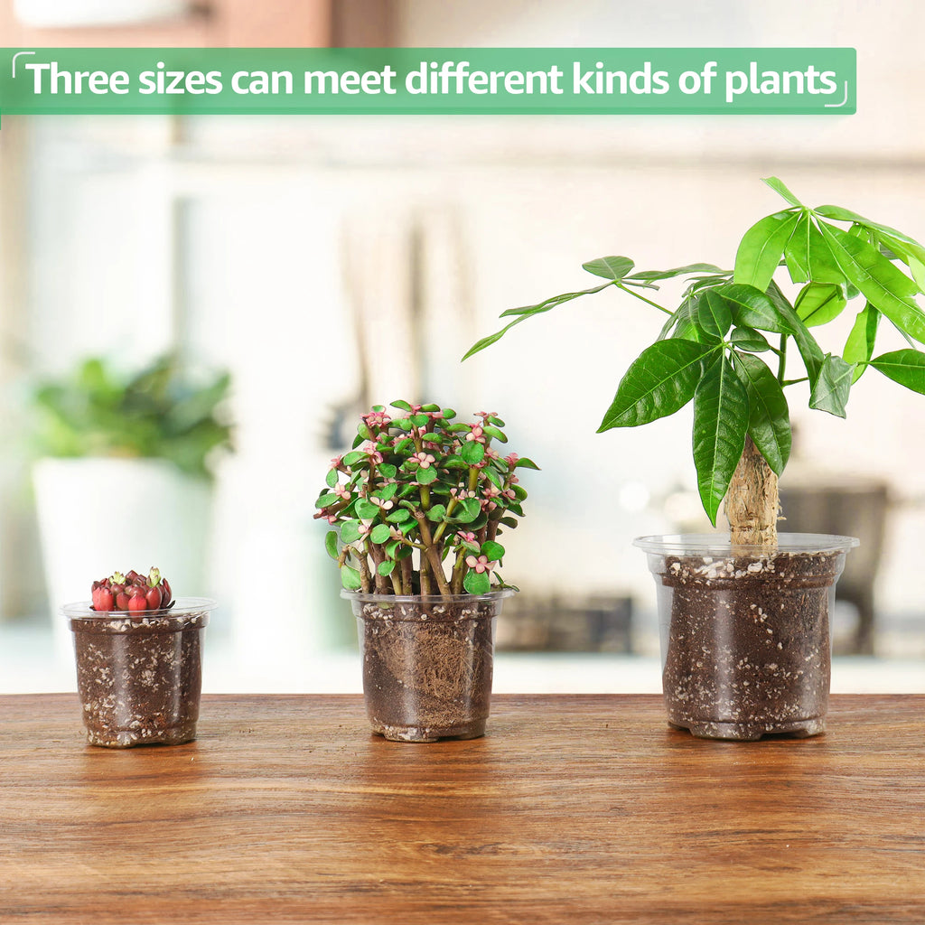 30 Packs 3.5/4/5 Inch Clear Nursery Pots, Transparent Plastic Planter with Drainage Holes, Seed Starting Pot Flower Plant Contai