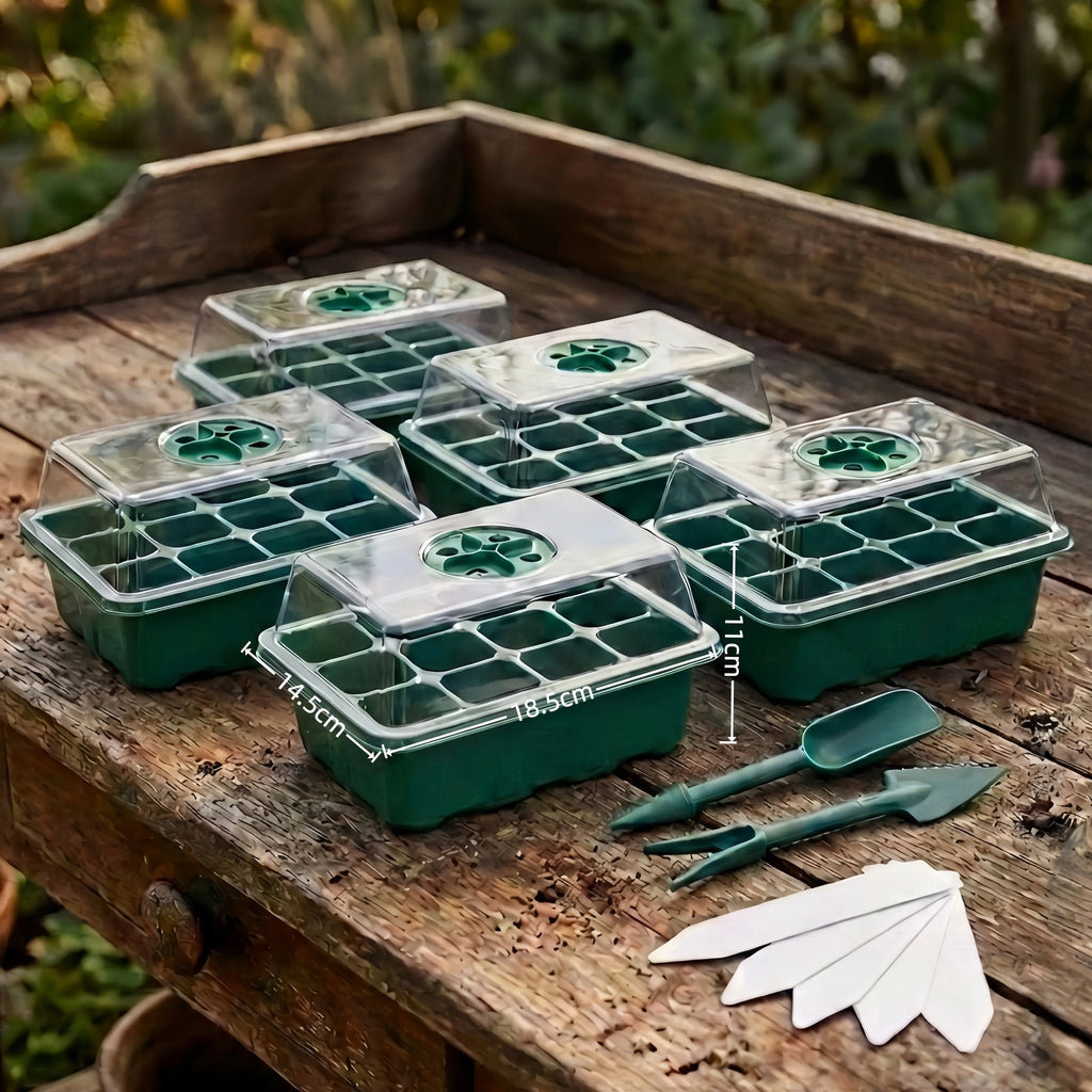 12/40 Holes Seed Starter Tray Seedling Plant Trays with Humidity Vented Domes Bases Seed Starting Indoor Gardening Greenhouse