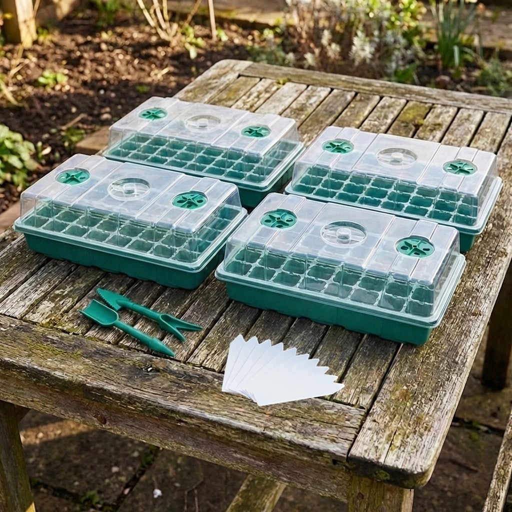 12/40 Holes Seed Starter Tray Seedling Plant Trays with Humidity Vented Domes Bases Seed Starting Indoor Gardening Greenhouse
