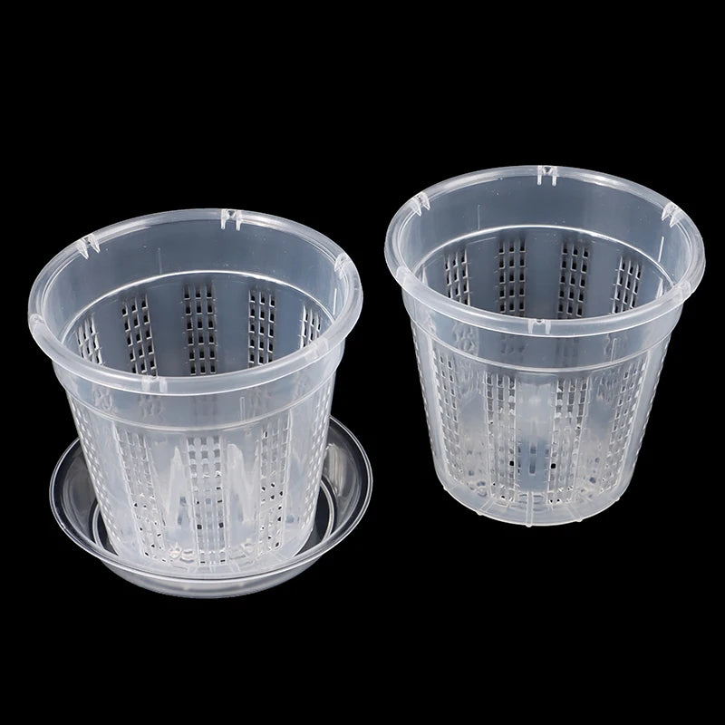 1Pc Household Garden Planter Drainage Pots With Holes Transparent Orchid Baskets Plastic Breathable Flower Pots Accessories