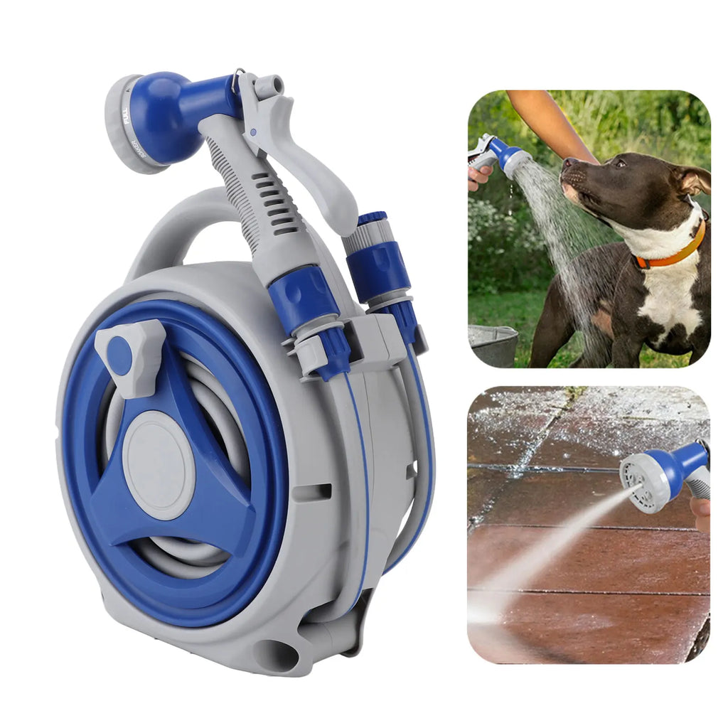 Garden Hose Reel Handheld Sunproof Hose Reel with 15m Water Pipe Nozzle for Home Yard Watering Hose Reel Watering Car