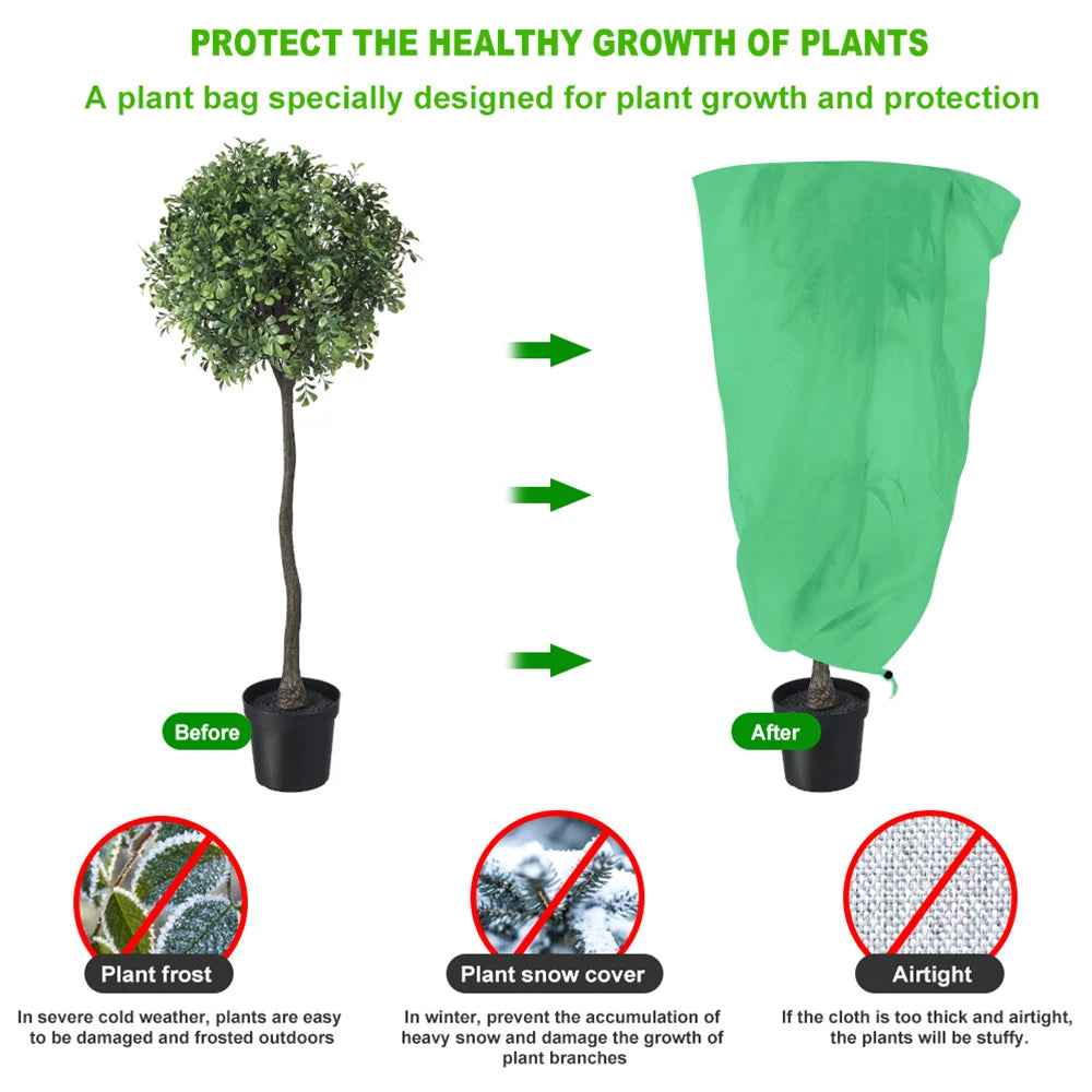 Plant Freeze Protection Covers  Winter Shrub Cover Tree Frost Blanket with Drawstring for Winter Frost Protection Sun Protection