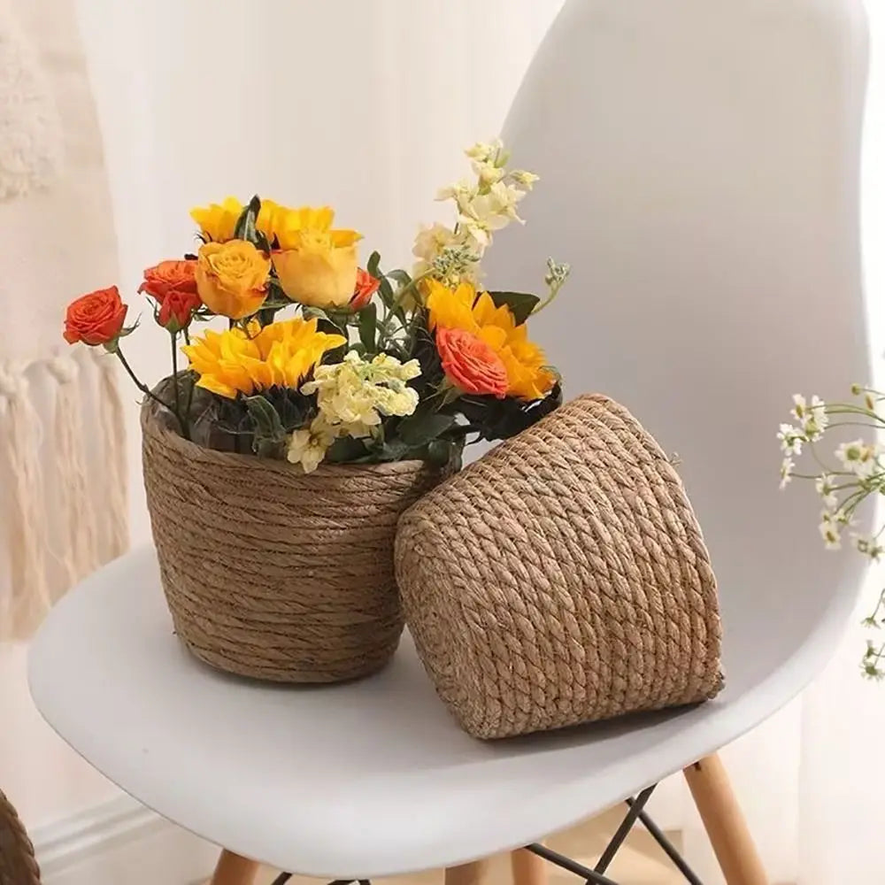 1Pcs Mini/S/M/L Grass Woven Flowerpot For Garden Terraces Small Plant Flower Basket Seedling Containers Planter Basket