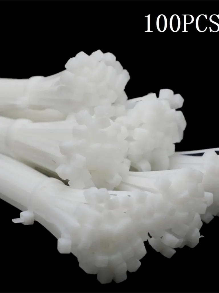 100Pcs 3x80mm 100mm 120mm 150mm 200mm 4x300mm Nylon Plastic Cable Ties Self-Locking Long Wide Extra Large Zip Ties White