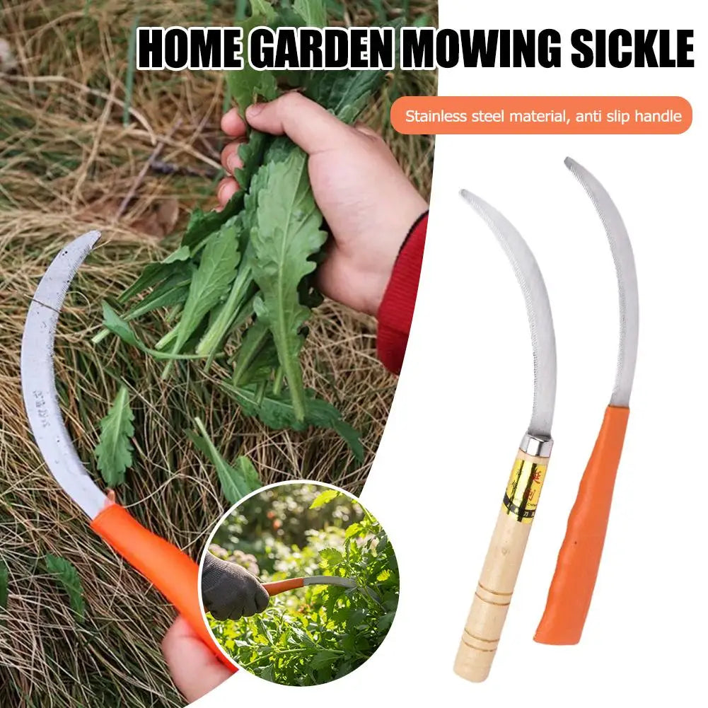 Home Garden Weeding Sickle Sharp Stainless Steel Mowing Tool with Non-Slip Handle for Gardening Weeding & Harvesting