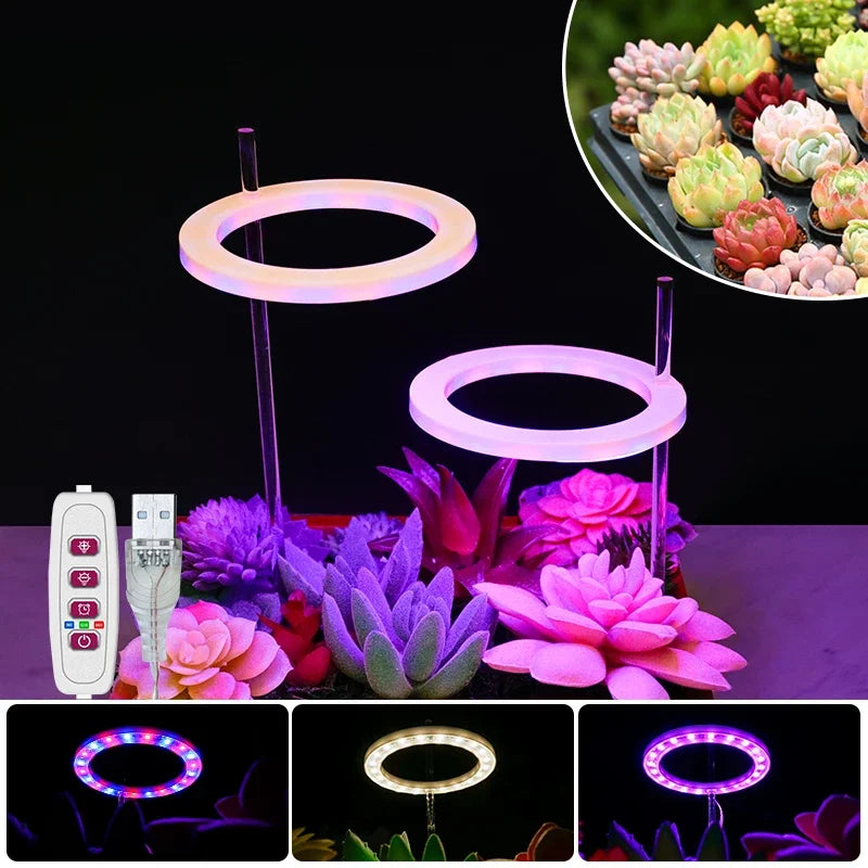 LED Ring Grow Lights Indoor Plants Full Spectrum Height Adjustable Plant Light for Indoor Plants 5V USB Growing Lamp
