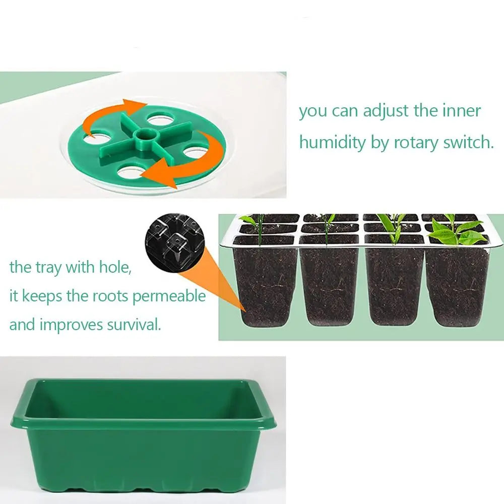 6/12Grids Seed Starter Tray with Ventilation Hole Seeds Growing Cultivation Planting Box Mini Greenhouse Plant Starter Kit