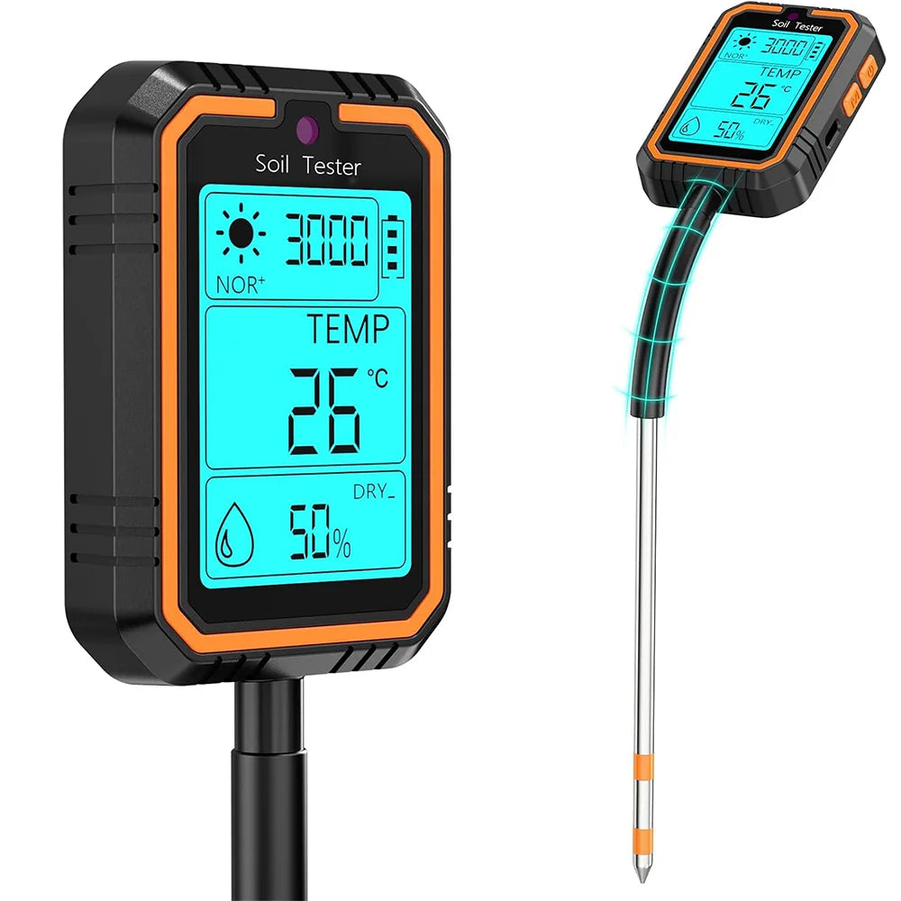 PH Meter Earth Plant Soil Meter with Value/Temperature/Humidity/Light Tester Dual Probes for Gardening Farm Lawn Agriculture