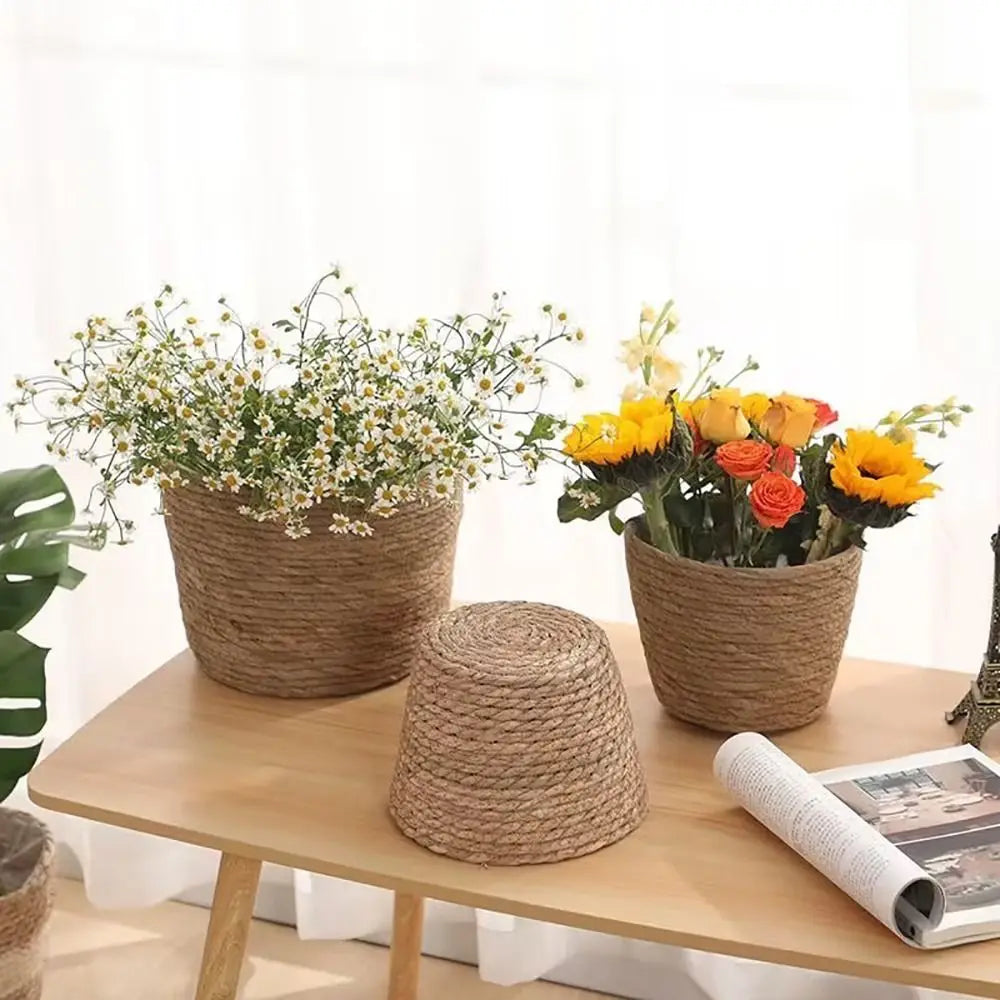 1Pcs Mini/S/M/L Grass Woven Flowerpot For Garden Terraces Small Plant Flower Basket Seedling Containers Planter Basket