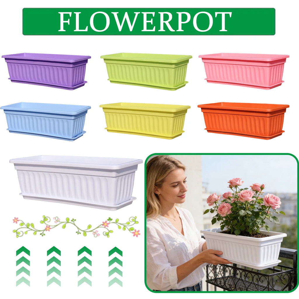 Rectangular Plastic Flower Pot Garden Planter Vegetable Planting Container for Home Patio Balcony Decoration