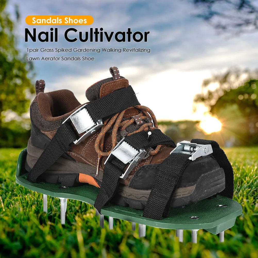 30cm Gardening Walking Garden Yard Grass Cultivator Scarification Aerator Nail Shoes Multi-functional Practical Durable Tools