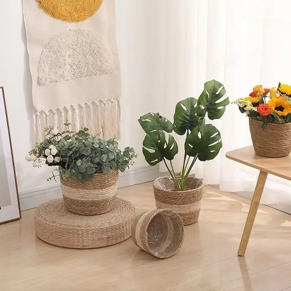 1Pcs Mini/S/M/L Grass Woven Flowerpot For Garden Terraces Small Plant Flower Basket Seedling Containers Planter Basket