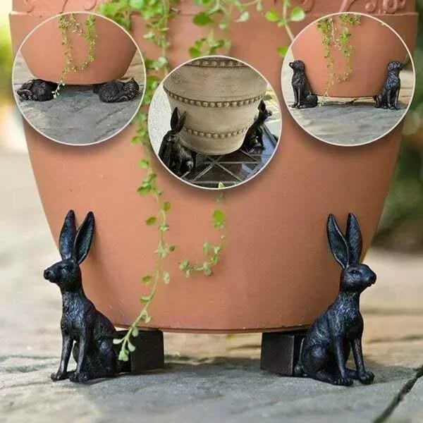 3Pcs Flower Pot Feet Stand Animal Shape Cat Dog Rabbit Plant Pots Risers Pad Outdoor Garden Resin Pot Foot Plant Bonsai Holders
