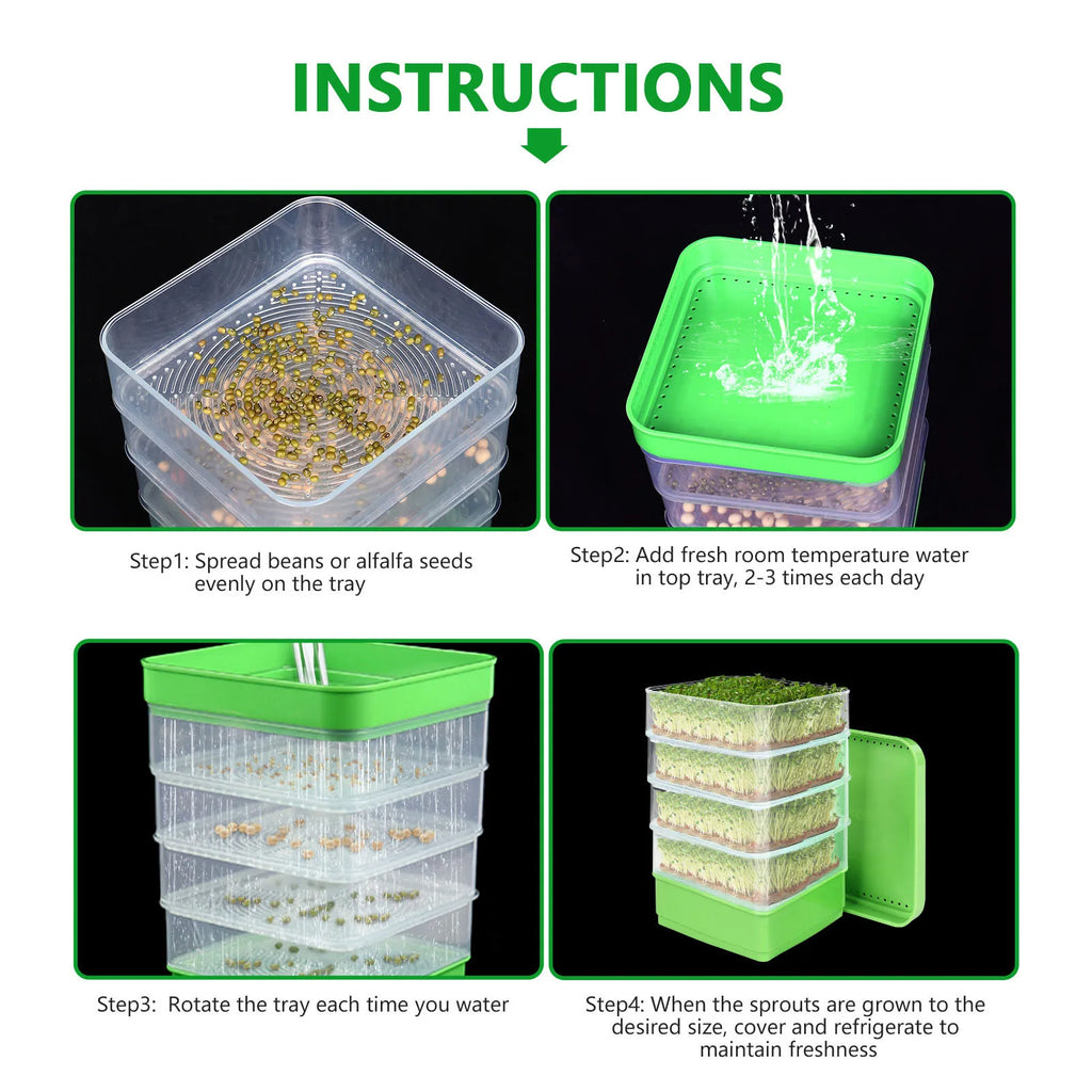 Stackable Sprouter Kit  Plant Grow Trays Easy To Observe Plastic Multipurpose Long Lifespan Space Saving for Bean Sprouts