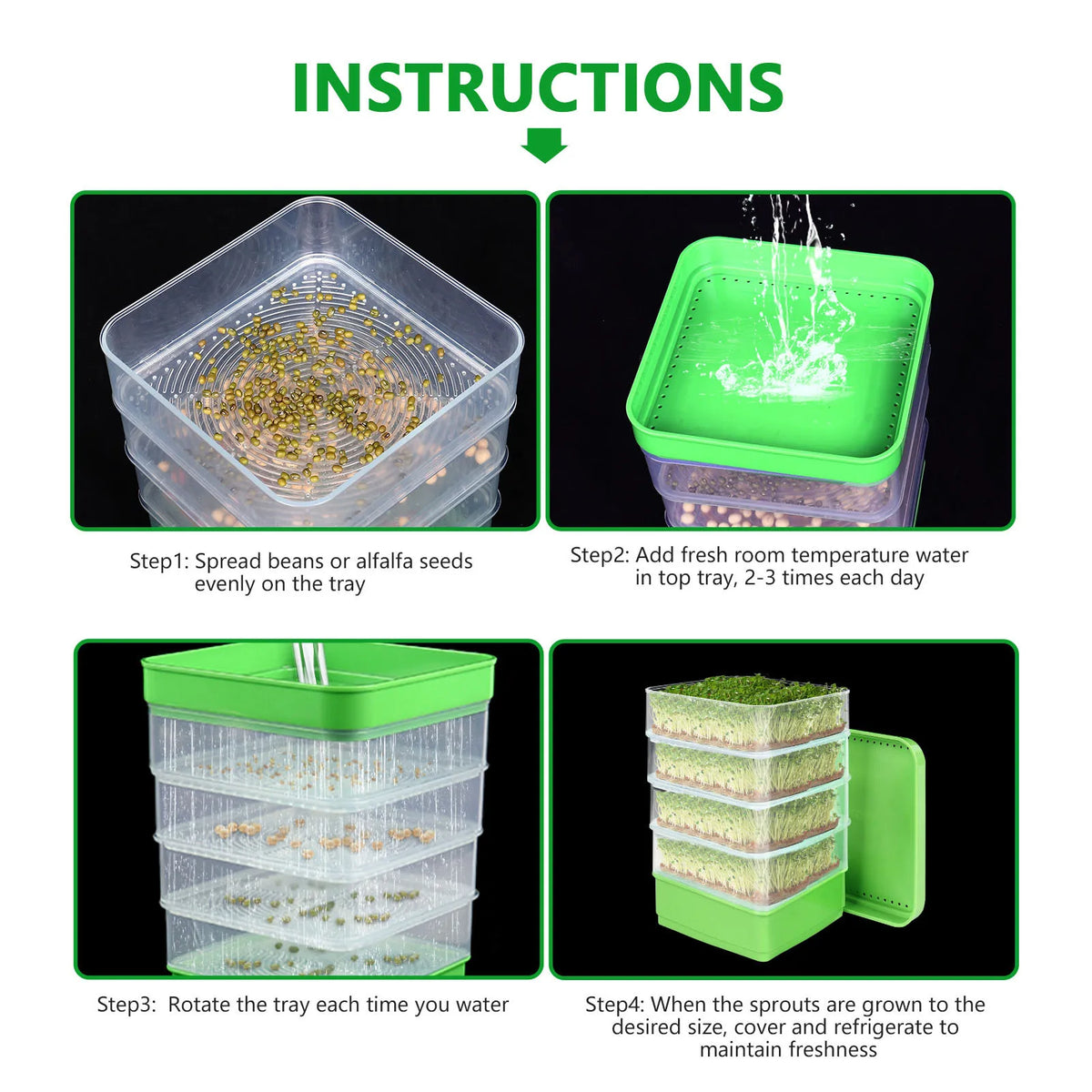 Stackable Sprouter Kit  Plant Grow Trays Easy To Observe Plastic Multipurpose Long Lifespan Space Saving for Bean Sprouts