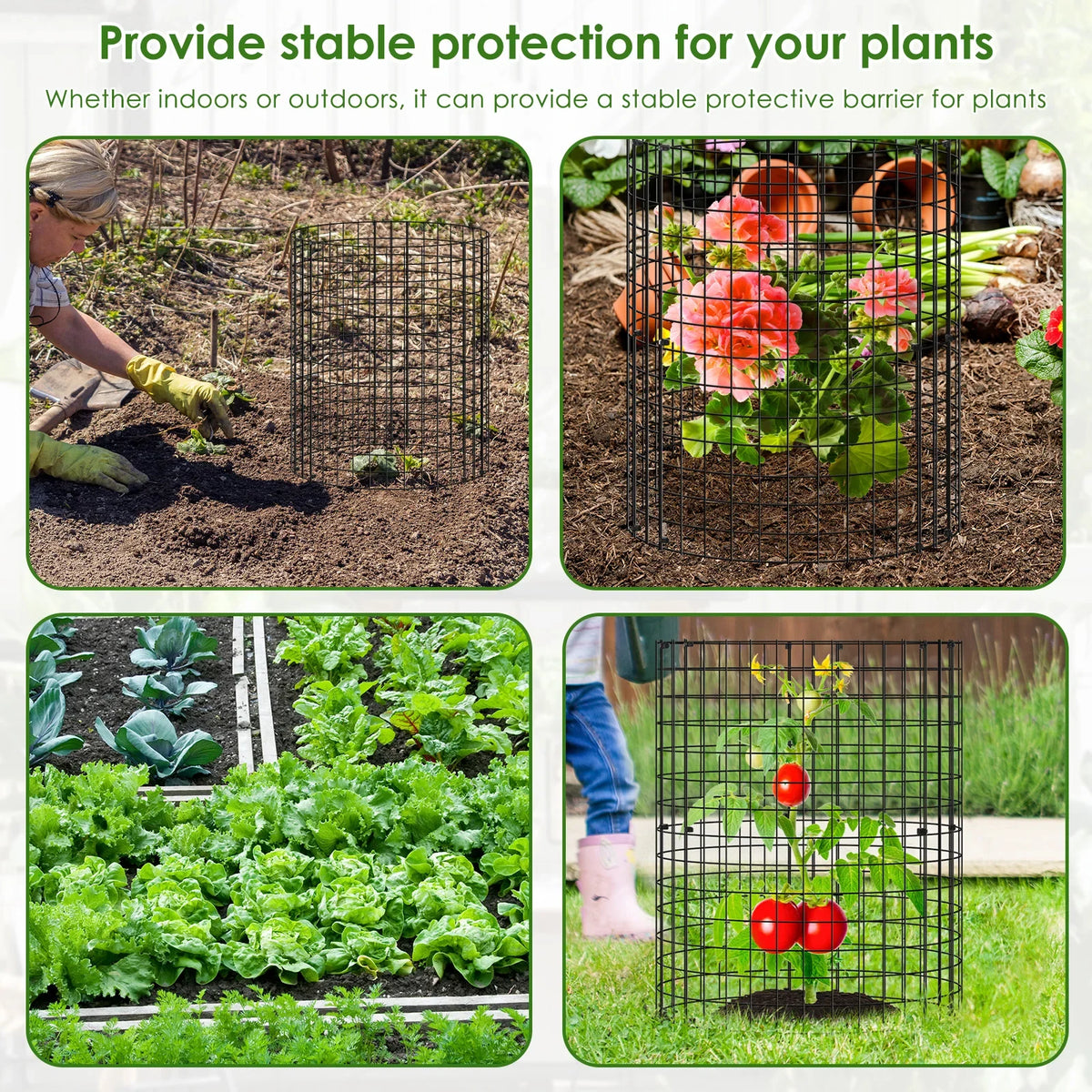 15Pcs Plants Protector Cages 35x35cm Mesh Plants Cage Covers with Ties and Pegs Rustproof Plants Cloche Garden Accessories