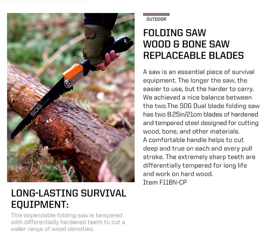 SOG Folding Saw Multifunctional Hand Tools Mini Foldable Home Garden Outdoor Camping Hunting Small Survival Multi-tool Wood Saw