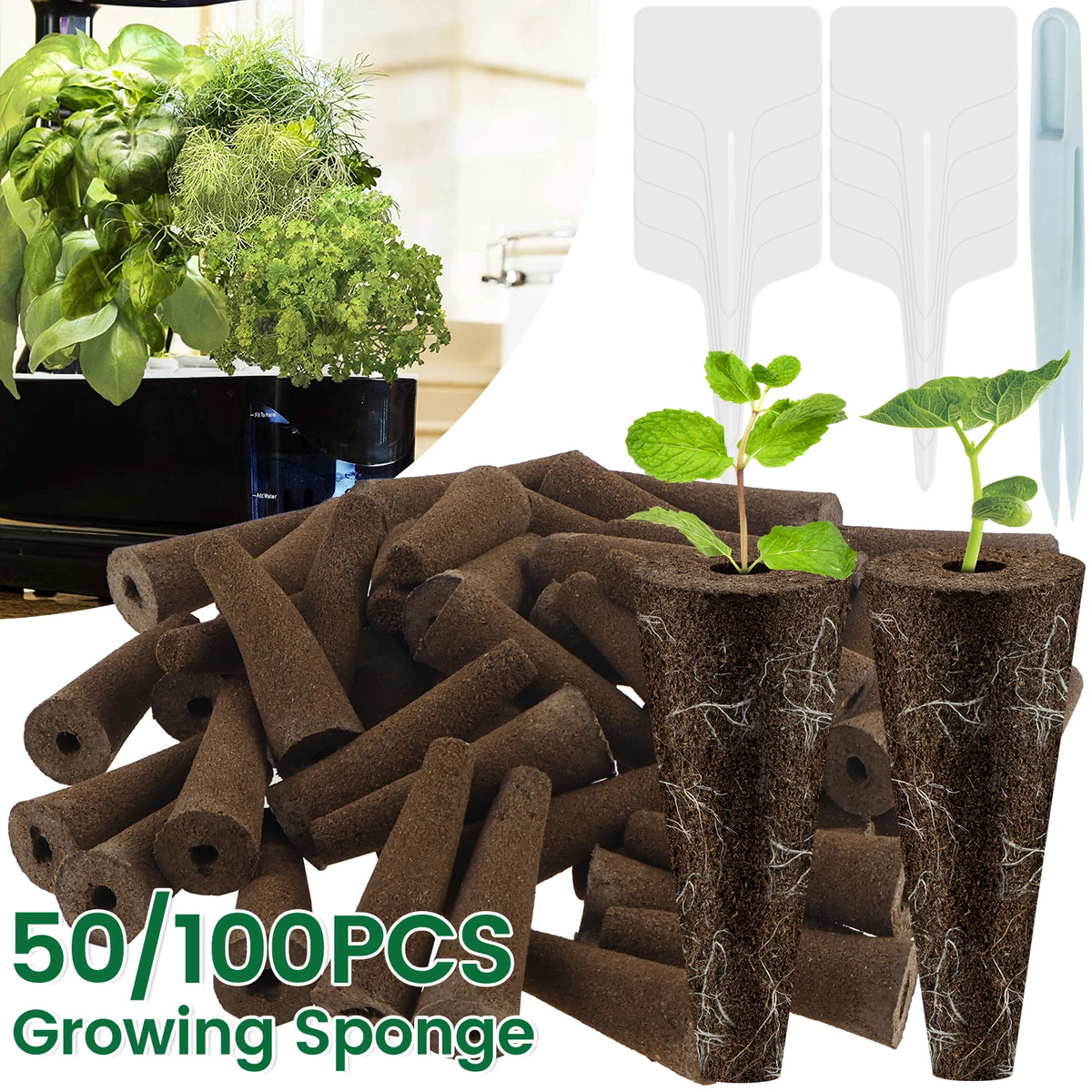100Pcs Seed Grow Sponges Replacement Root Growth Sponges Seedling Starter Plugs Starting Seed Pod Hydroponic Garden Planting