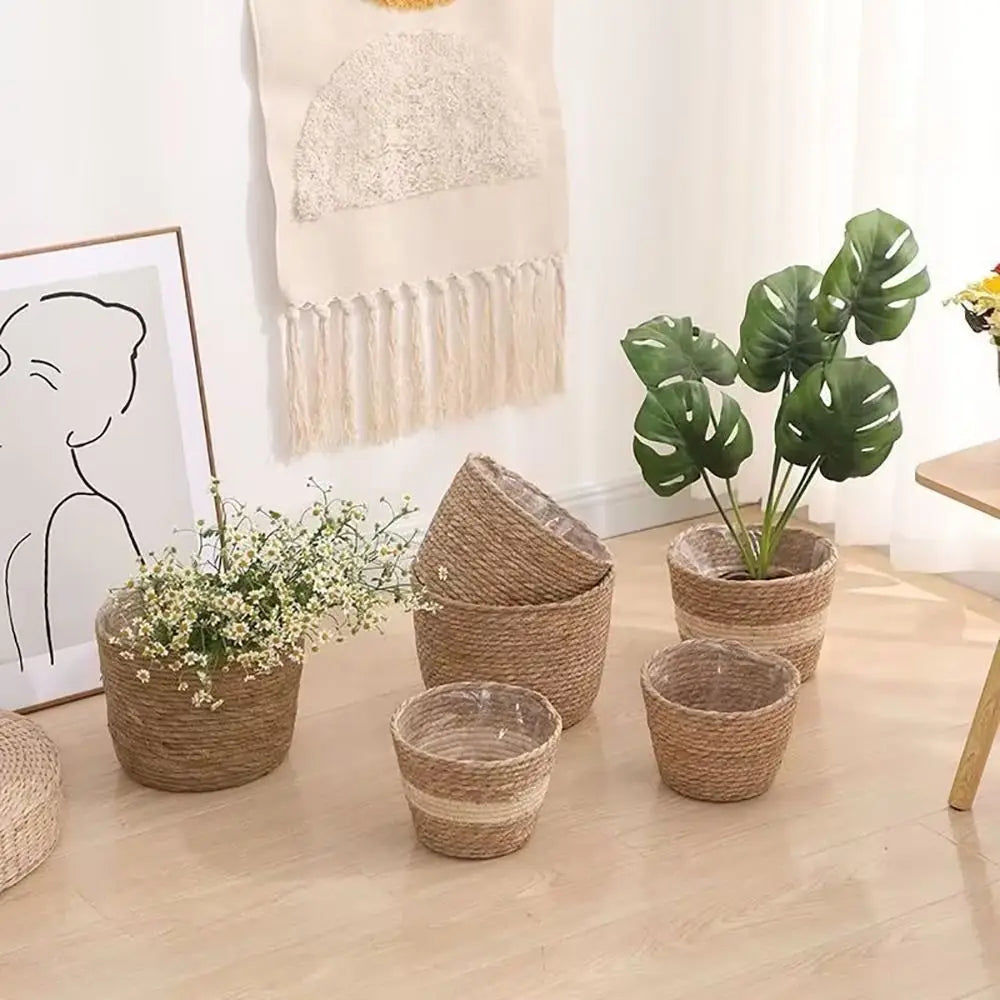 1Pcs Mini/S/M/L Grass Woven Flowerpot For Garden Terraces Small Plant Flower Basket Seedling Containers Planter Basket