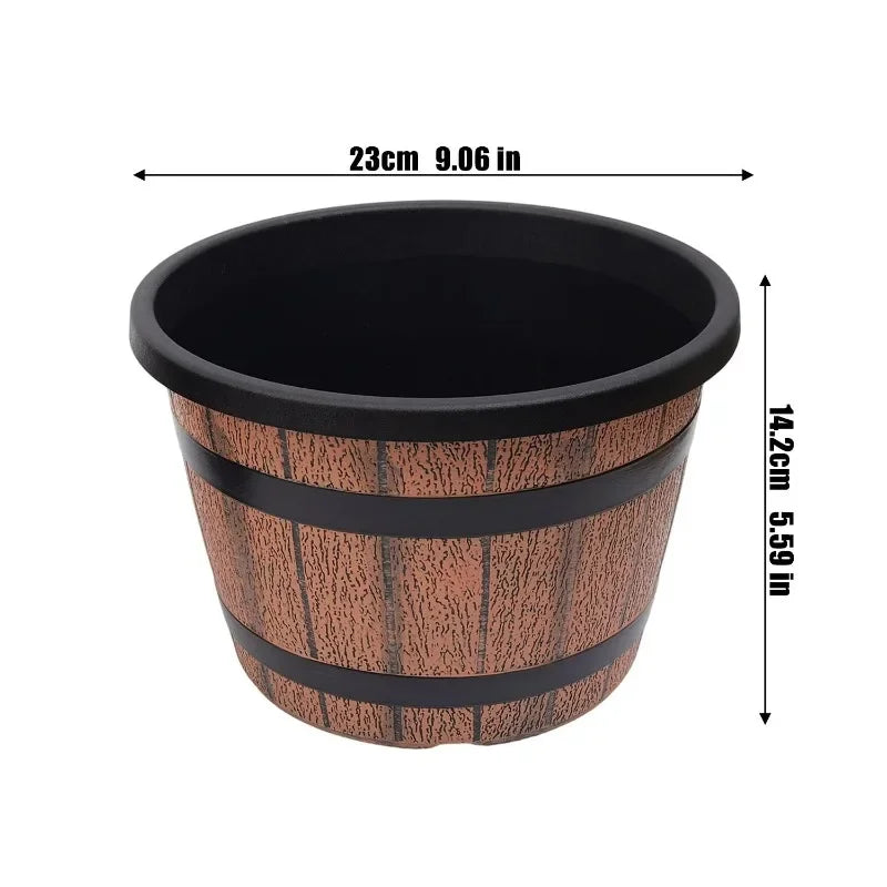 Imitation Wood Flower Pot Plastic Barrel Planter Retro Wooden Barrel Planters Garden Pots for Soil Planting Flowers Bonsai Pots