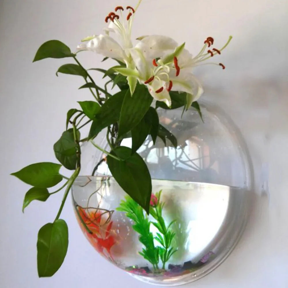 1Pc Free Punching Hydroponics Planter Home Decoration Pot Wall Hanging Mount Bubble Aquarium Bowl Fish Tank Aquarium Home Mini