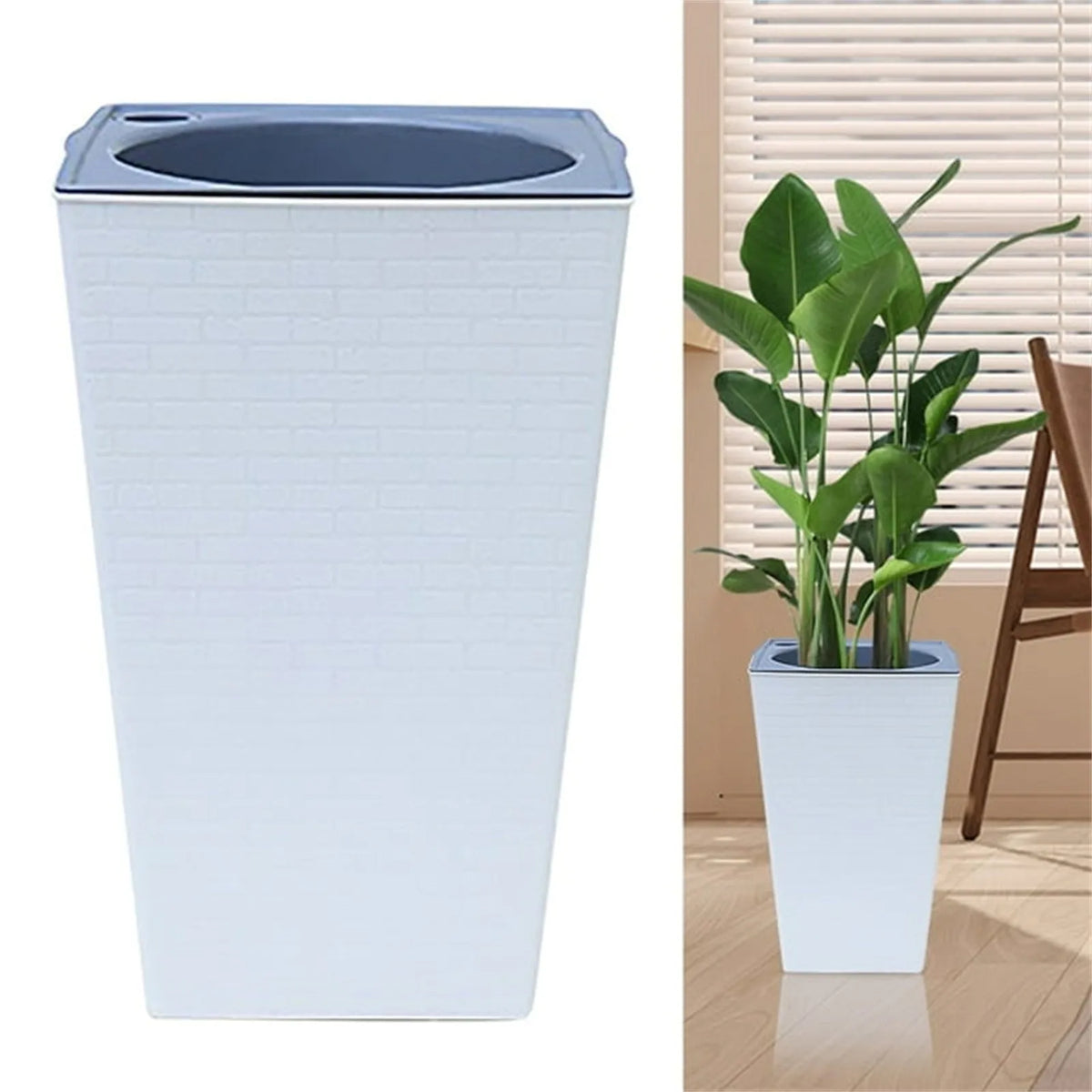 Large Flowerpot Imitation Metal Plastic Tall Planter Garden Accessories Brick Pattern Square Flower Pots With Inlet Watering