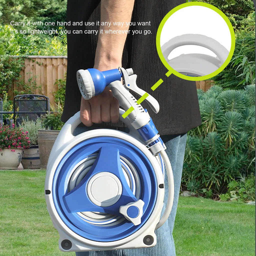 Garden Hose Reel Handheld Sunproof Hose Reel with 15m Water Pipe Nozzle for Home Yard Watering Hose Reel Watering Car