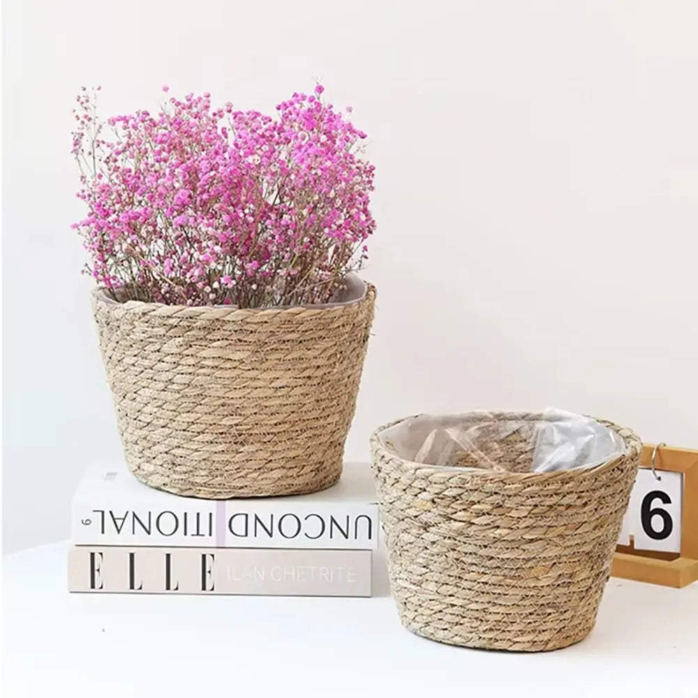 1Pcs Mini/S/M/L Grass Woven Flowerpot For Garden Terraces Small Plant Flower Basket Seedling Containers Planter Basket