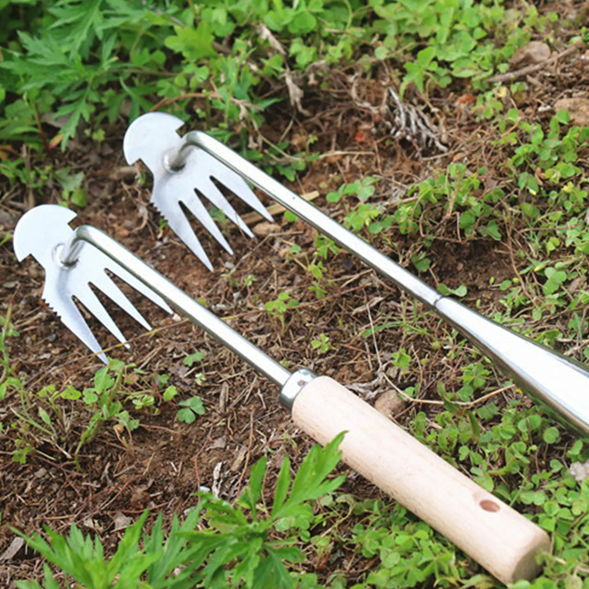 Stainless Steel Grass Rooting Weeding Tool Garden Hook Puller With Handle For Easily Removing Weeds Planting Shovel Harvesting