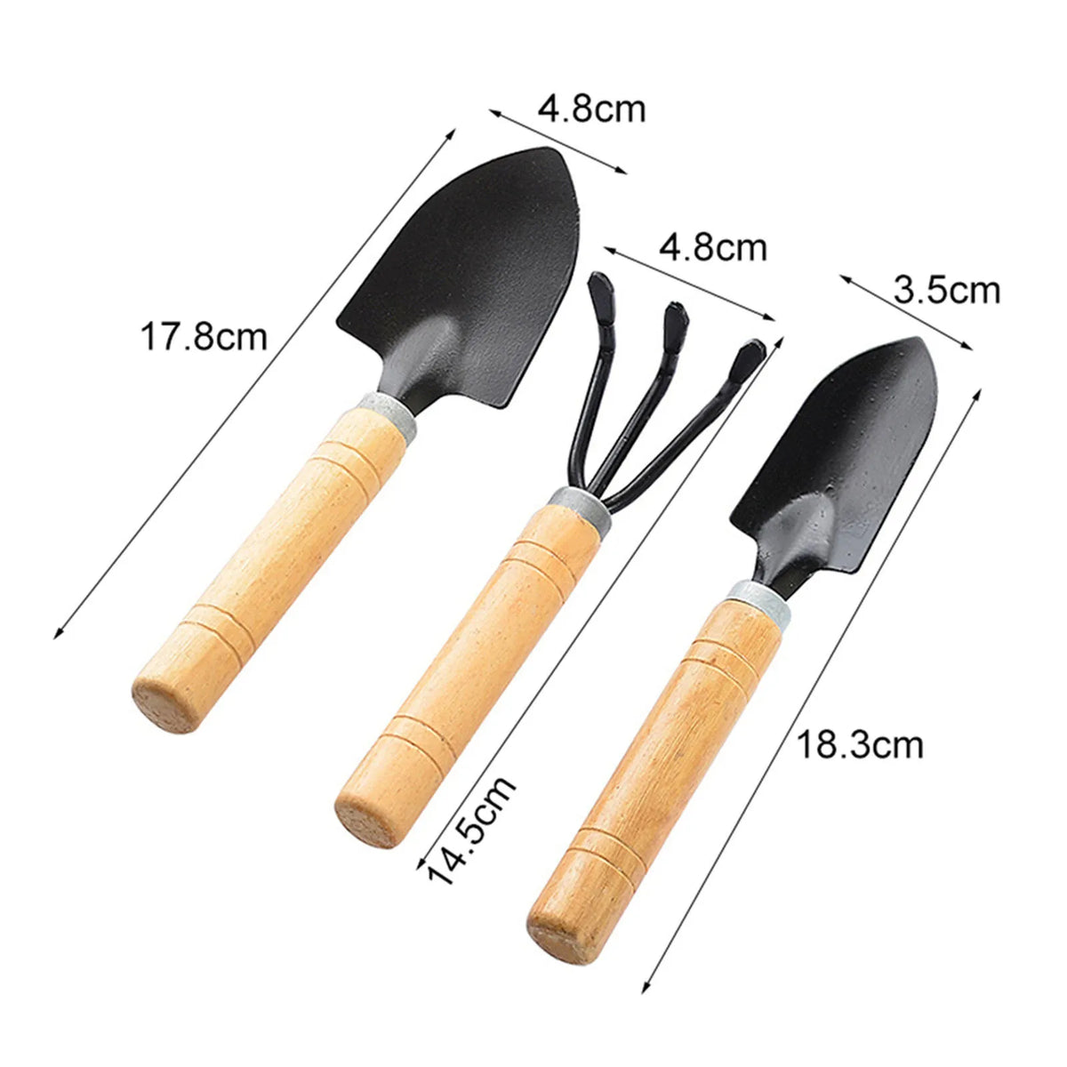 3-Piece Mini Garden Tools Set, Wooden Handle Shovel Rake Trowel for Succulent Plant Bonsai Care, Household Gardening Gift Idea