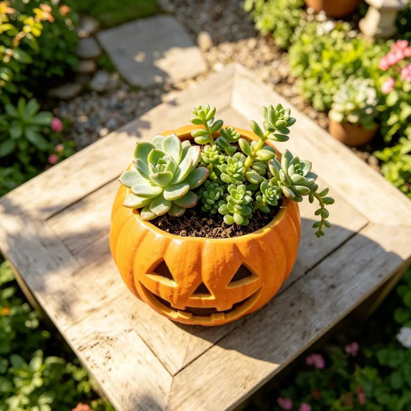 12x7cm Pumpkin Flower Pot Resin Planter Halloween Succulent Plant Pots Garden Balcony Outdoor Decoration Sculpture
