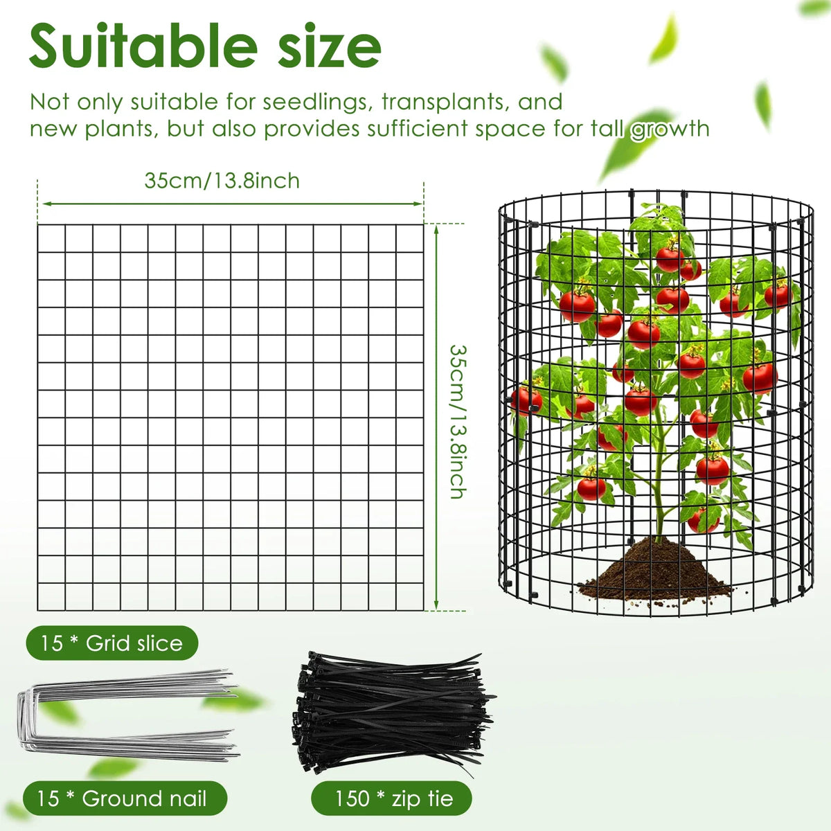 15Pcs Plants Protector Cages 35x35cm Mesh Plants Cage Covers with Ties and Pegs Rustproof Plants Cloche Garden Accessories