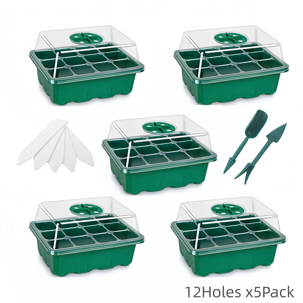 12/40 Holes Seed Starter Tray Seedling Plant Trays with Humidity Vented Domes Bases Seed Starting Indoor Gardening Greenhouse