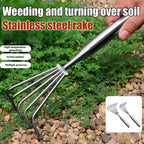 Garden Stainless Steel Hand Rake Manual Integrated Small Leaf Rakes Gardening Tool Multi-Claw Soil Rake For Planting Vegetable
