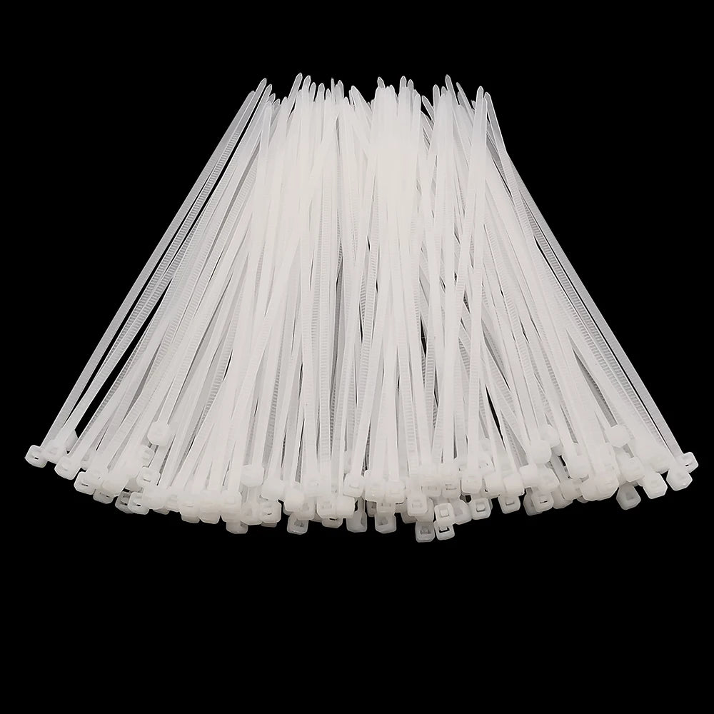 100Pcs 3x80mm 100mm 120mm 150mm 200mm 4x300mm Nylon Plastic Cable Ties Self-Locking Long Wide Extra Large Zip Ties White