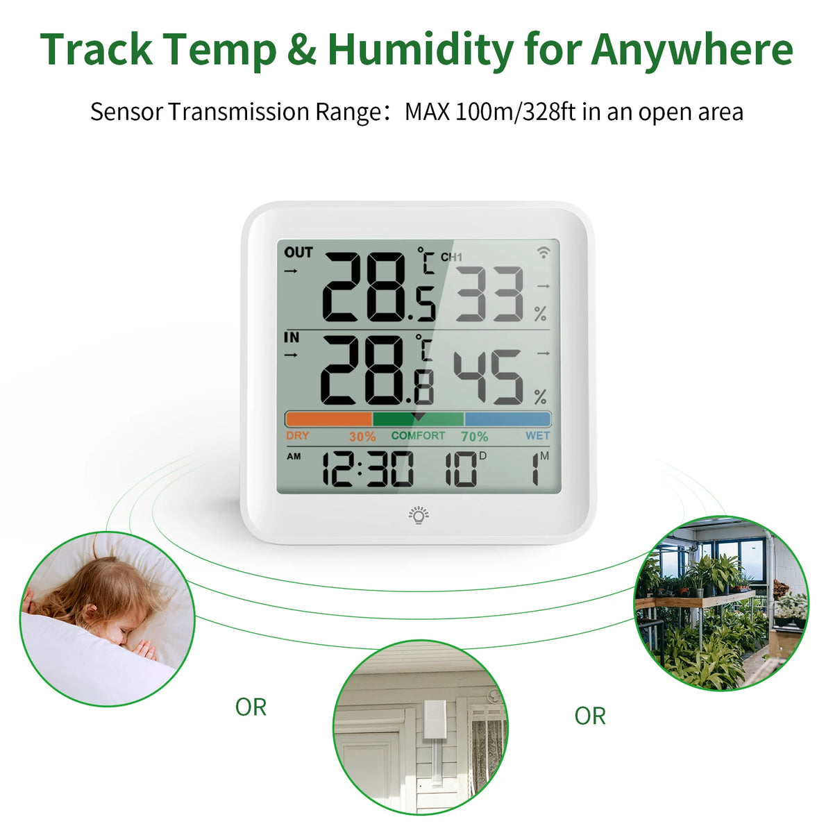 Wireless Indoor Outdoor Thermometer Hygrometer Digital Temperature Humidity Monitor With Remote Sensor Home Weather Station